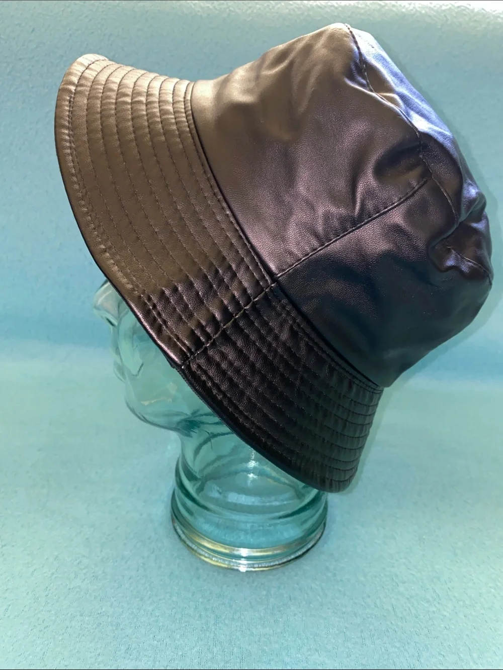 BUCKET Hat faux leather unbranded black soft classic street wear NEW size OSFA